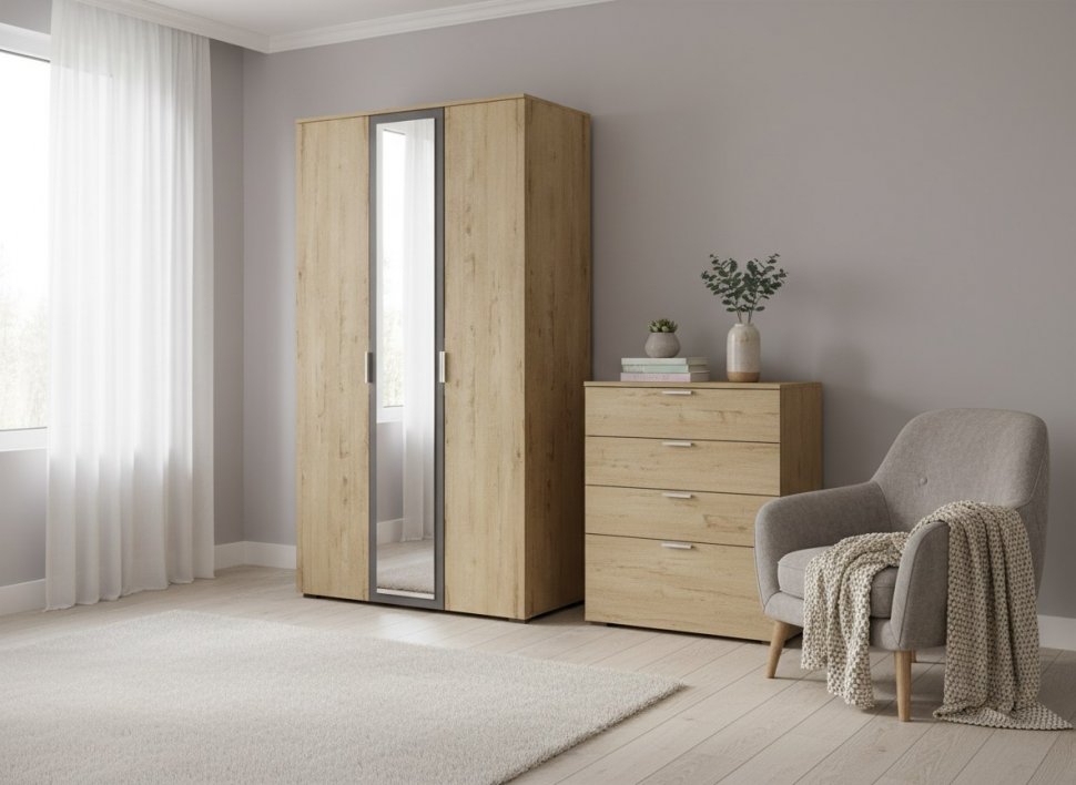 Бруно Шкаф трехдверный / Дуб Вотан / Серый Графит 