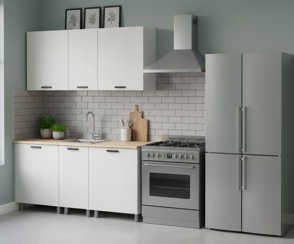 Кухня Аленушка 1,6м в.3 Лотос Молочный,скоба антрацит,сонома