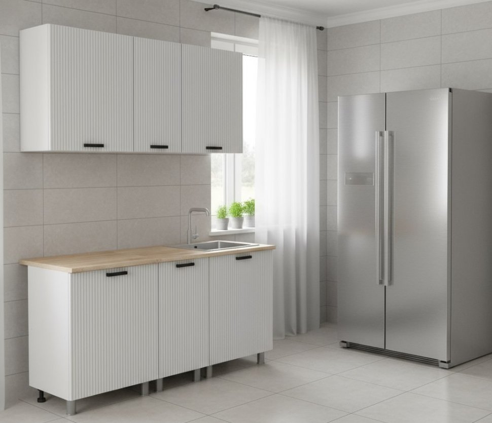 Кухня Аленушка 1,6м в.3 Лотос Молочный,скоба антрацит,сонома