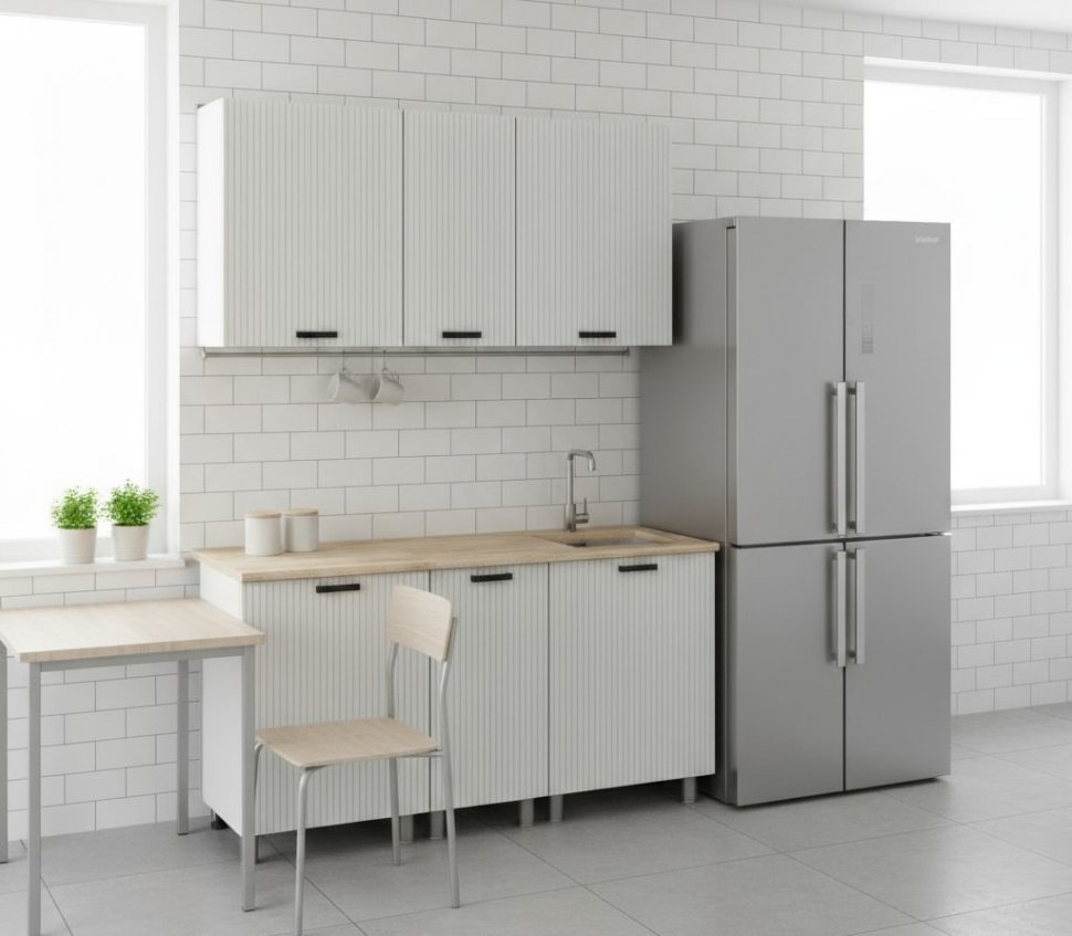 Кухня Аленушка 1,6м в.3 Лотос Молочный,скоба антрацит,сонома