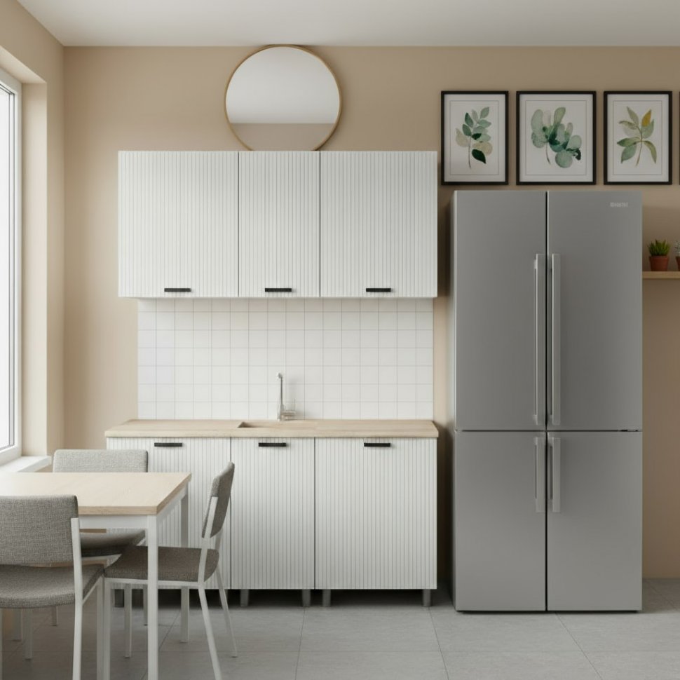 Кухня Аленушка 1,6м в.3 Лотос Молочный,скоба антрацит,сонома