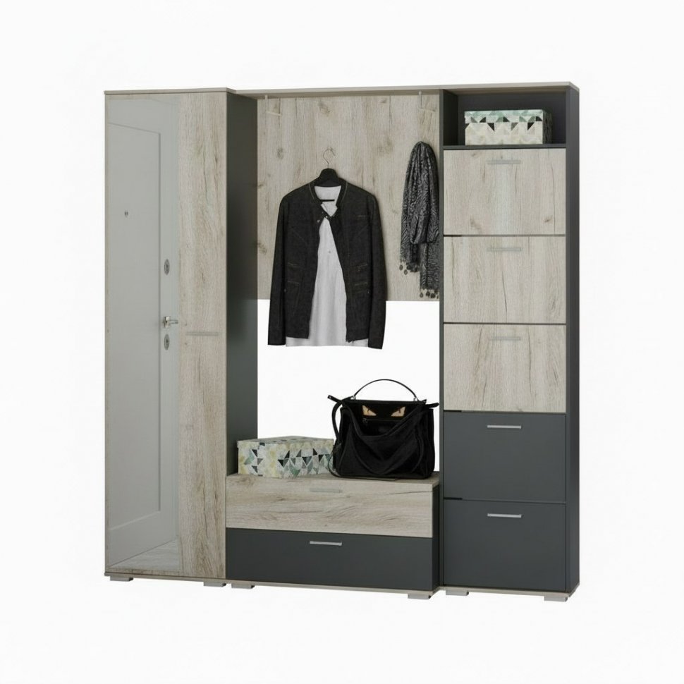 Прихожая Санти-2 Антрацит/Дуб крафт серый