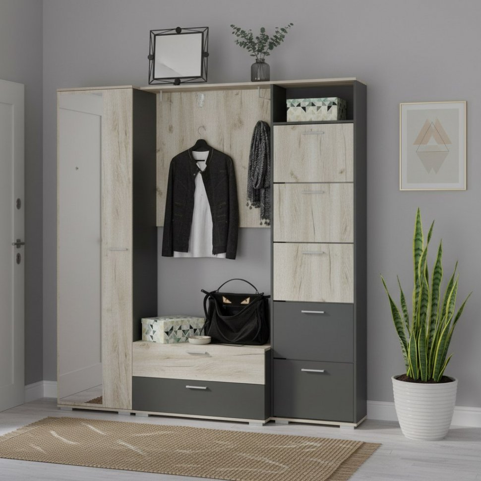 Прихожая Санти-2 Антрацит/Дуб крафт серый