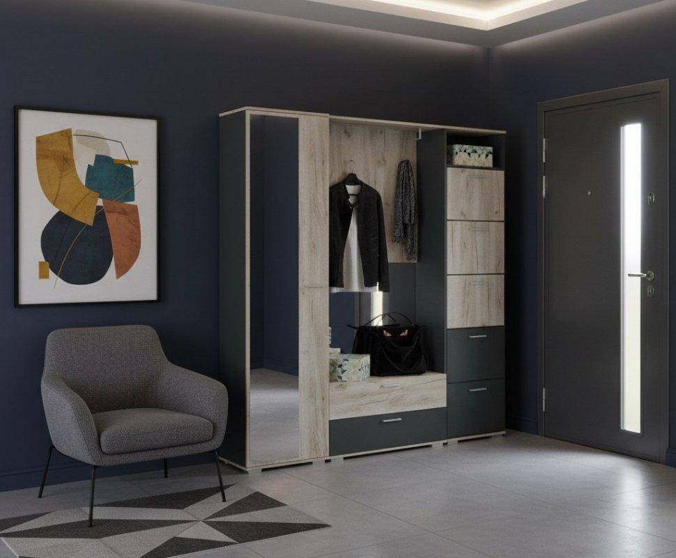 Прихожая Санти-2 Антрацит/Дуб крафт серый