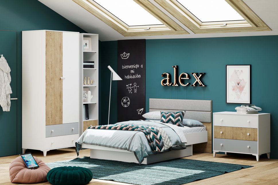 НМ 041.20 кровать Морти Дуб Бунратти/белый/серый