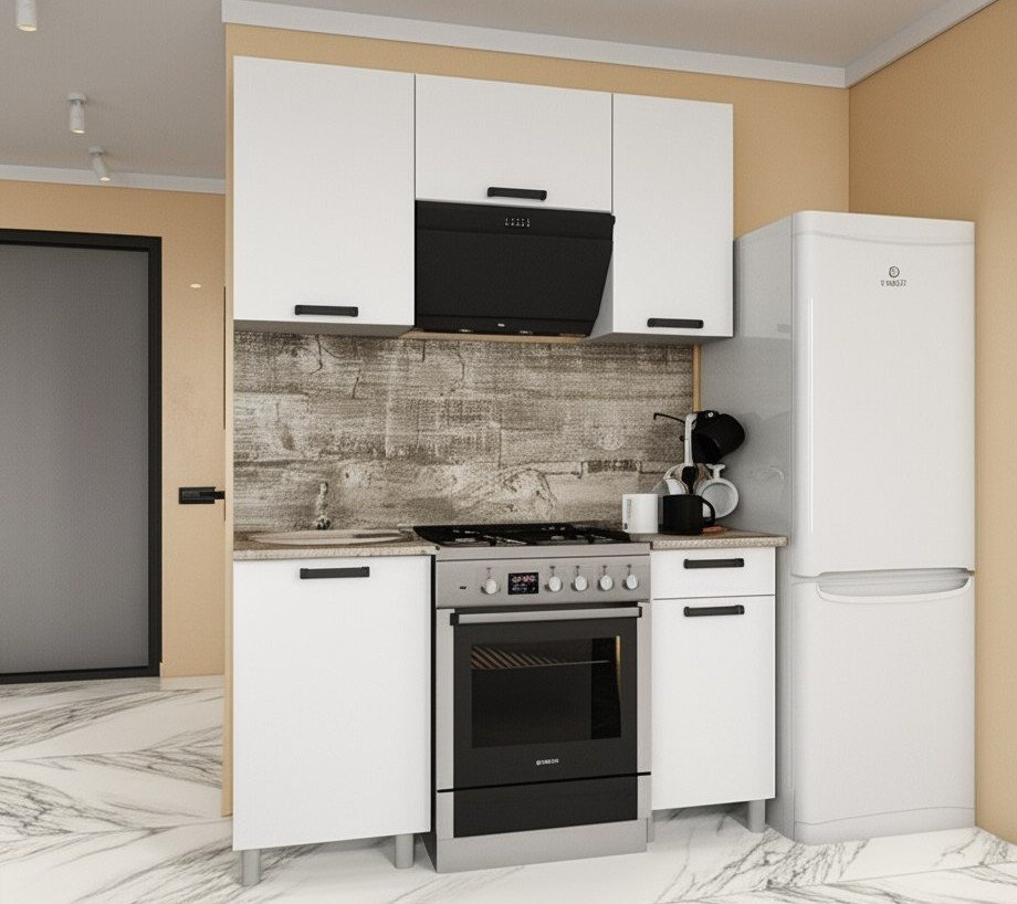 Кухня Осло 1,5 м с окапом, Карбон Фарфор