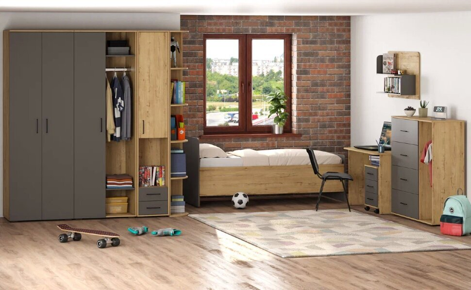 Бруно Шкаф двухдверный Дуб Вотан / Серый графит