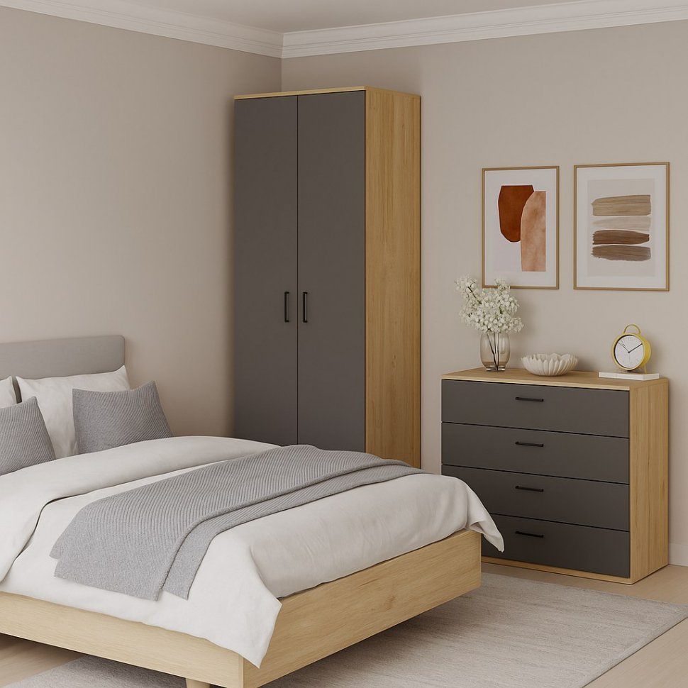 Бруно Шкаф двухдверный Дуб Вотан / Серый графит