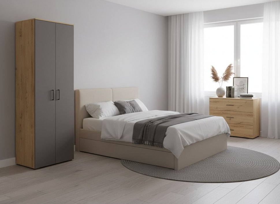 Бруно Шкаф двухдверный Дуб Вотан / Серый графит