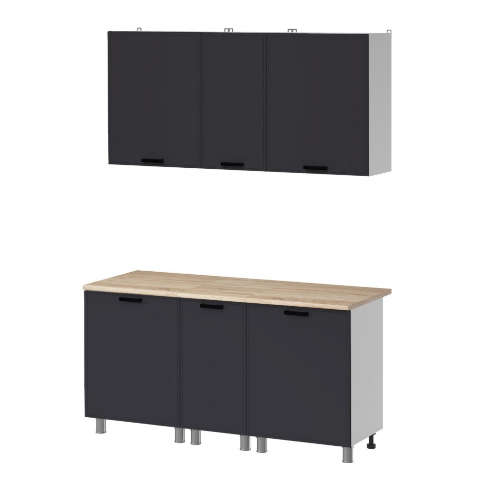 Кухня Аленушка 1,6м в.3 Магнолия Сталь,скоба черный,сонома