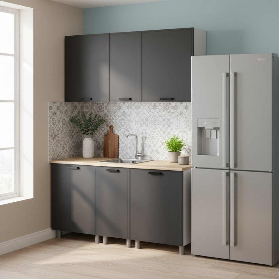 Кухня Аленушка 1,6м в.3 Магнолия Сталь,скоба черный,сонома