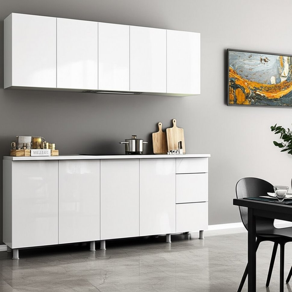 Кухня Модерн New 2 м (без столешницы), Белый, Белый глянец