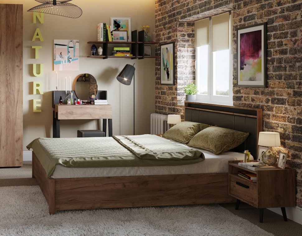 Кровать 160х200 NATURE Люкс 307 Крафт (Глазов) c основанием из дерева