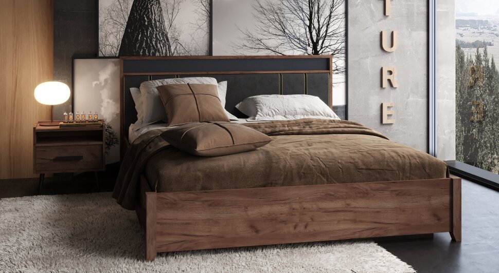 Кровать 160х200 NATURE Люкс 307 Крафт (Глазов) c основанием из дерева