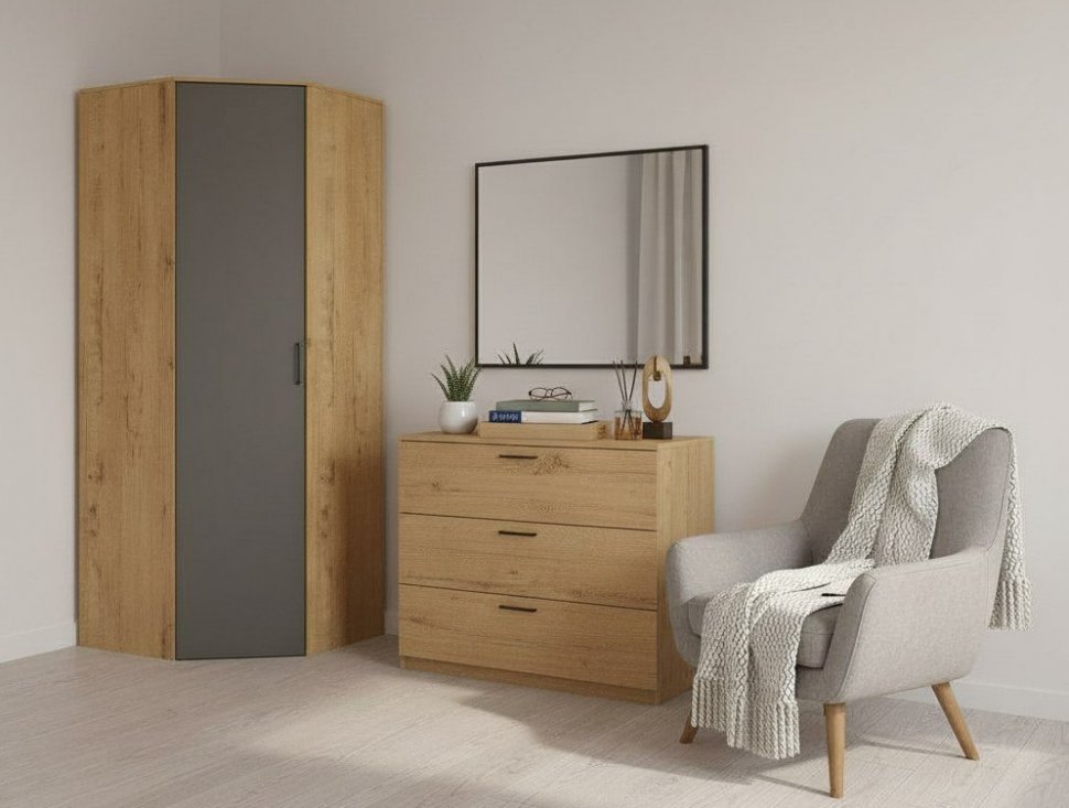 Бруно Шкаф угловой Дуб Вотан / Серый графит