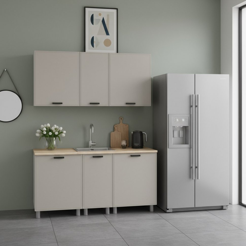 Кухня Аленушка 1,6м в.3 Магнолия Керамика,скоба черный,сонома