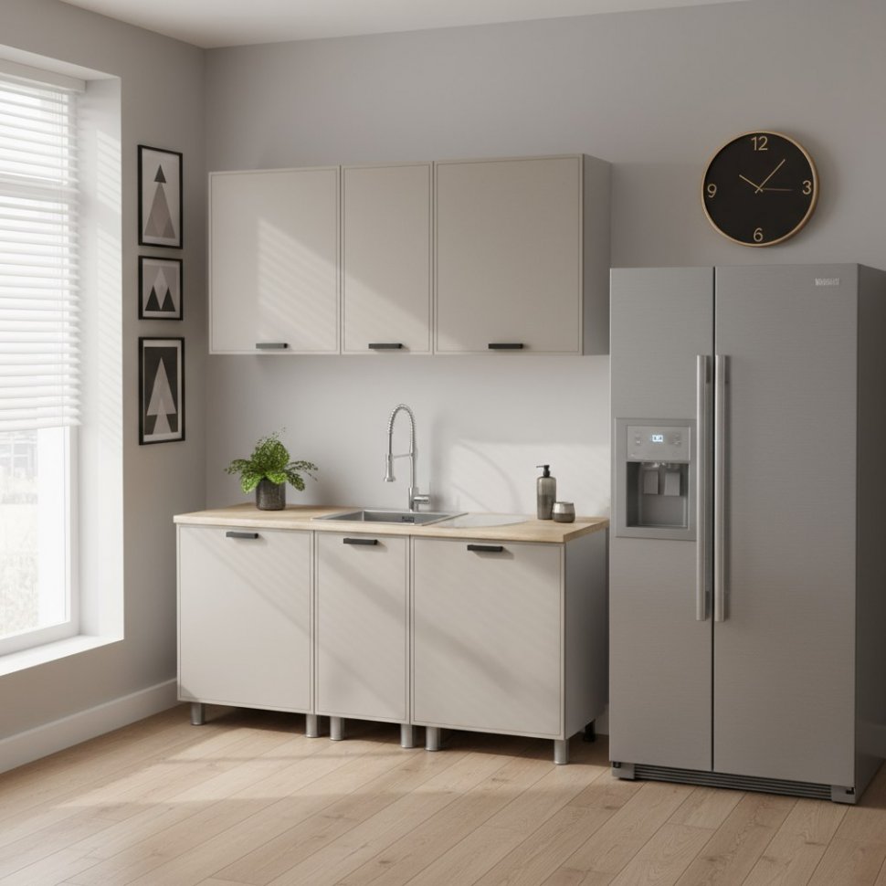 Кухня Аленушка 1,6м в.3 Магнолия Керамика,скоба черный,сонома