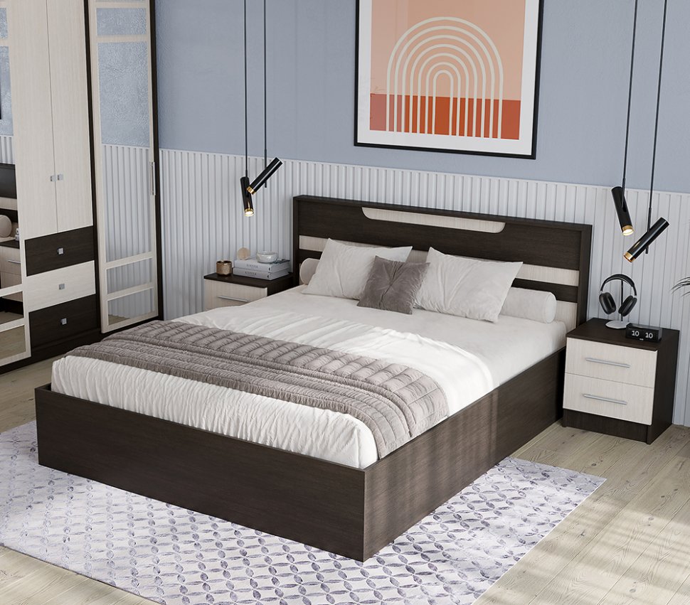 Кровать 160x200 Юнона Комби с основанием (Венге / Дуб молочный)