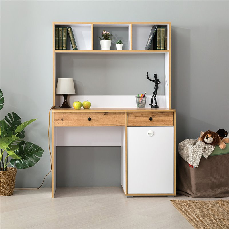 Вуди Стол письменный 12.42 белый/дуб золотой