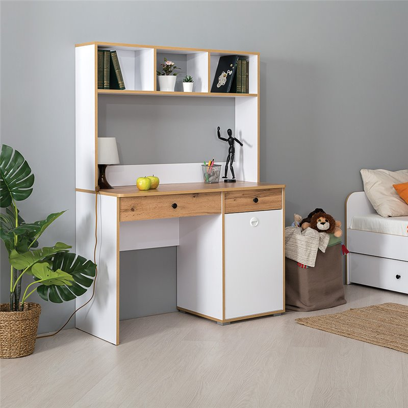 Вуди Стол письменный 12.42 белый/дуб золотой