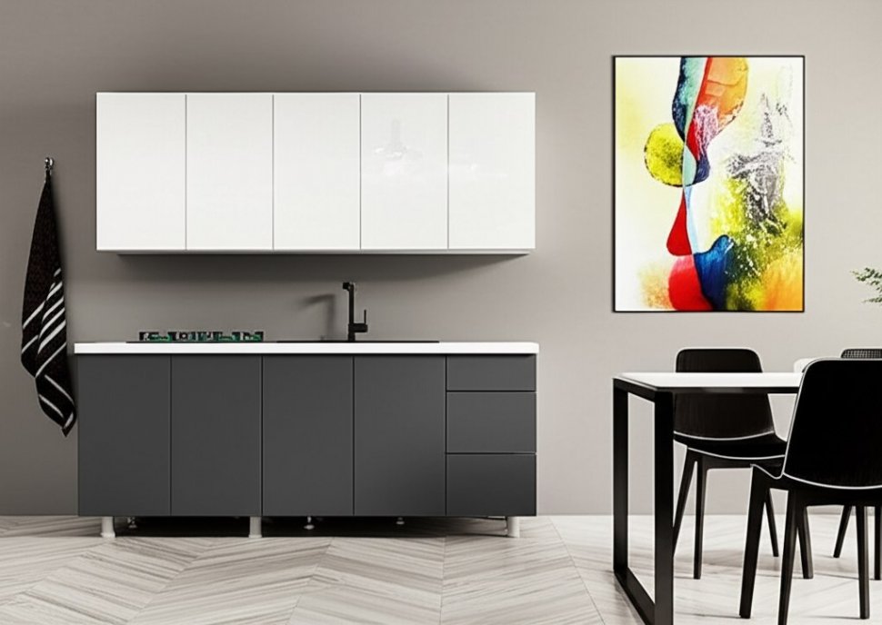 Кухня Модерн New 2 м (без столешницы), Белый глянец, Графит