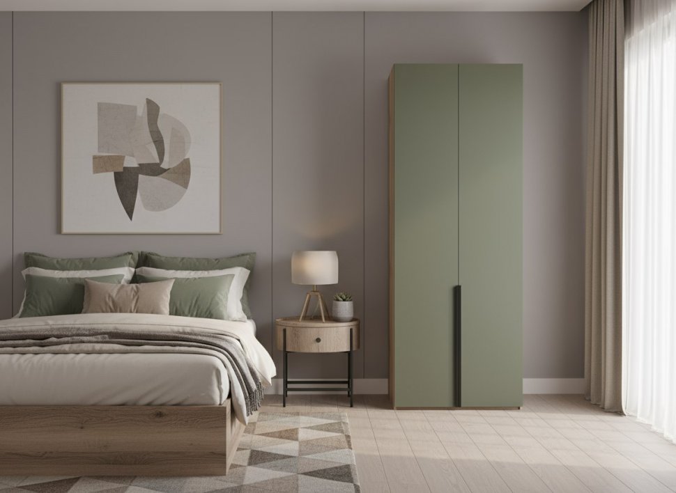 Харди шкаф двухдверный Дуб Делано Темный / Грин софт