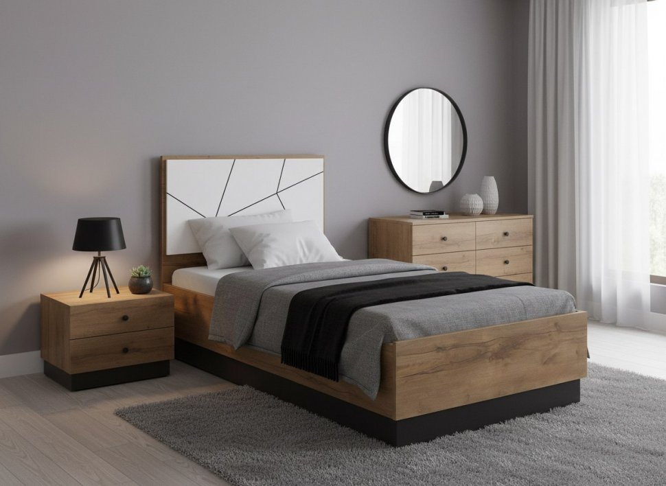 Кровать одинарная Гамма с настилом 54.17 Таксония/Белый