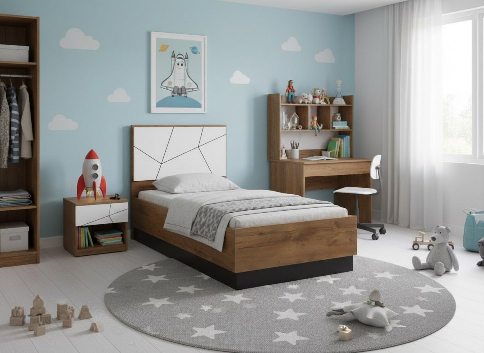 Кровать одинарная Гамма с настилом 54.17 Таксония/Белый