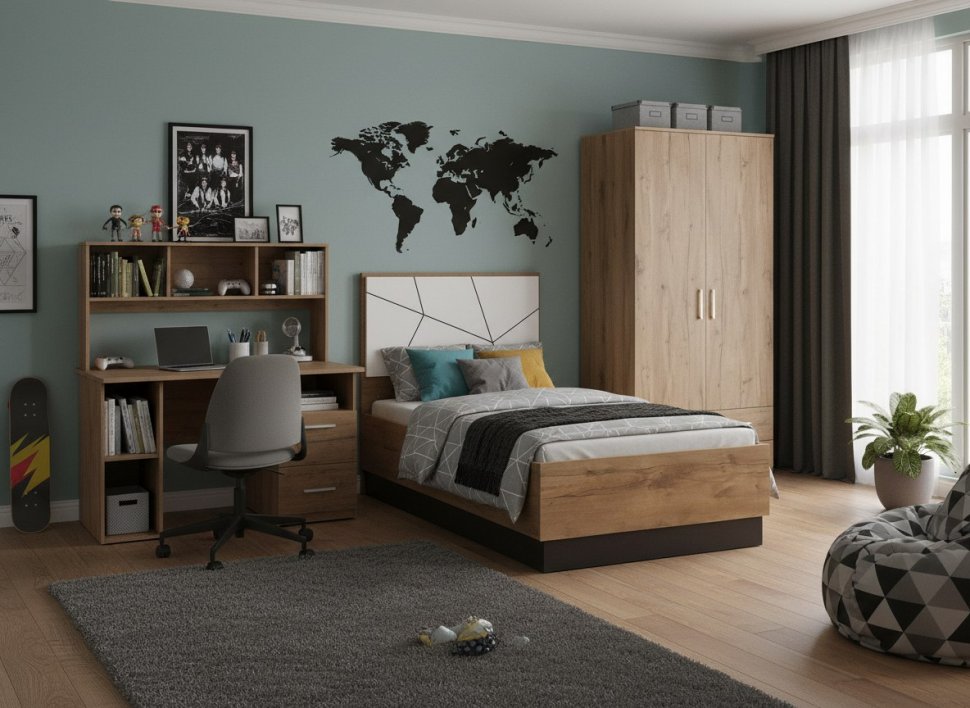 Кровать одинарная Гамма с настилом 54.17 Таксония/Белый