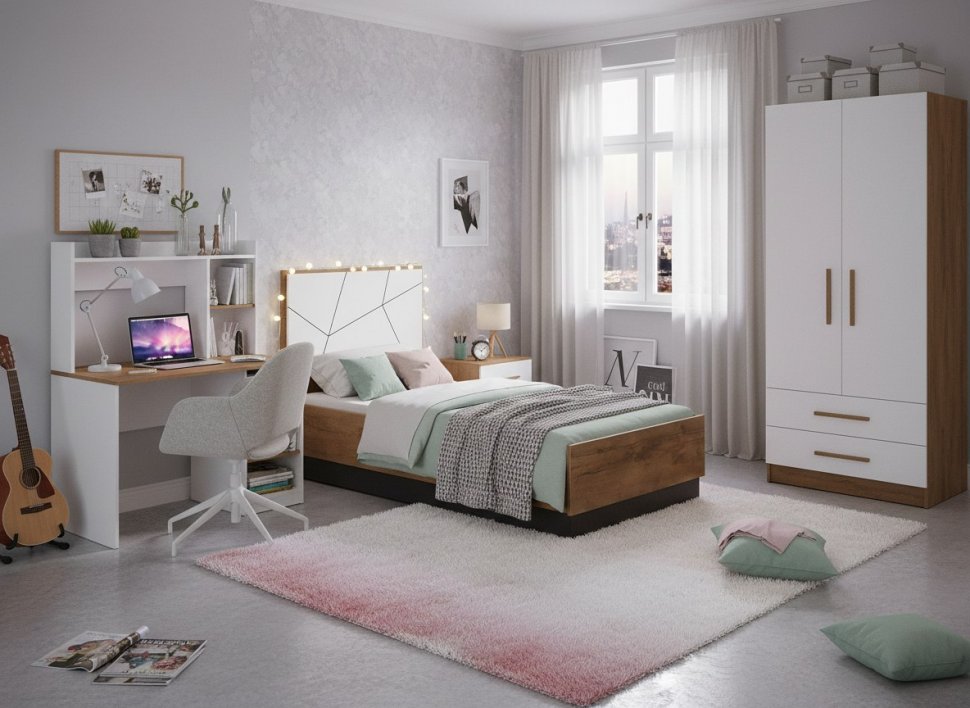 Кровать одинарная Гамма с настилом 54.17 Таксония/Белый