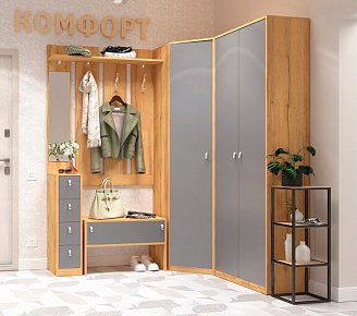 Шкаф угловой 1 Комфорт Глазов-мебель (Дуб Золотистый / Графит)