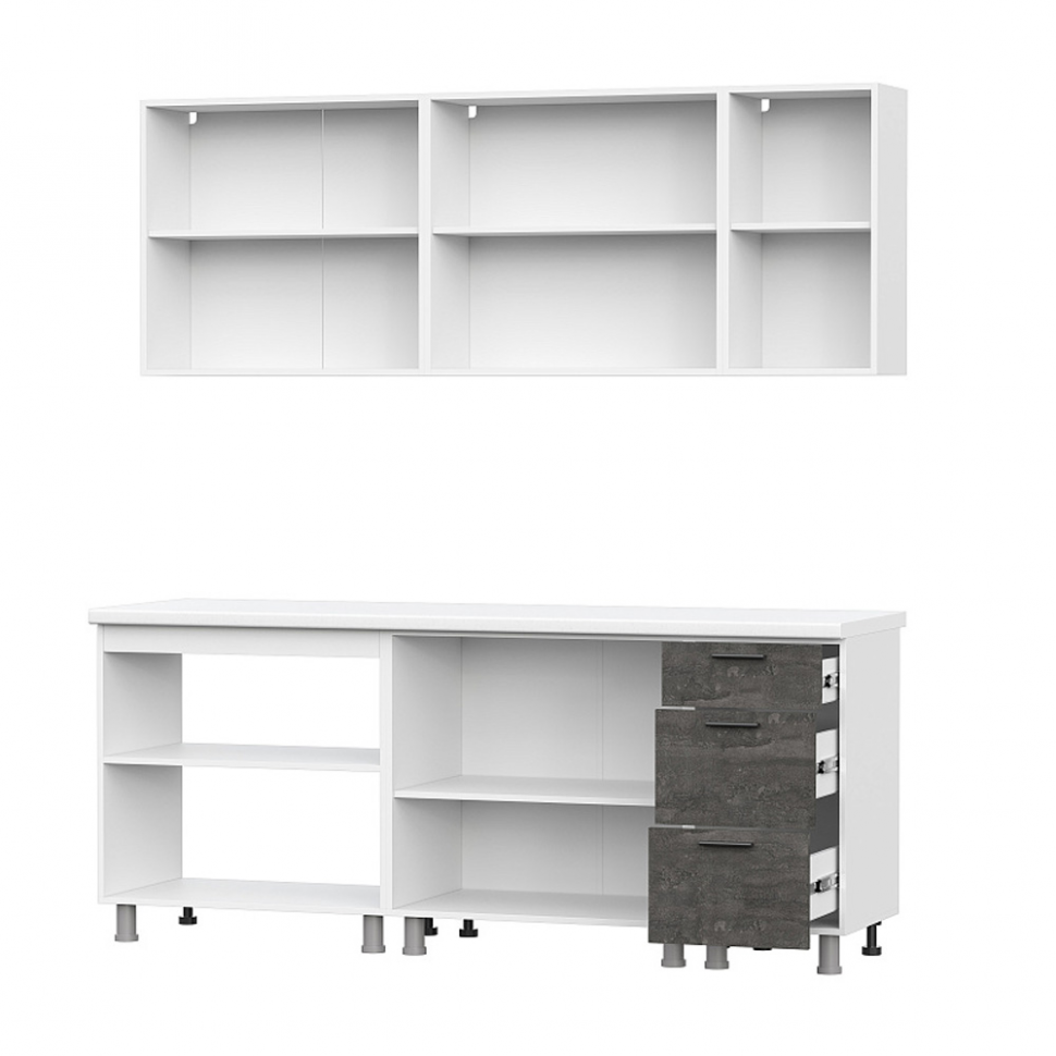 Кухня Модус 2 м (без столешницы), Белый, Цемент светлый, Камень темный