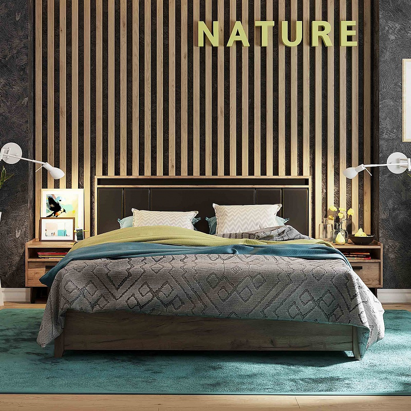 Кровать 180х200 NATURE Люкс 306 Крафт (Глазов) с основанием из дерева
