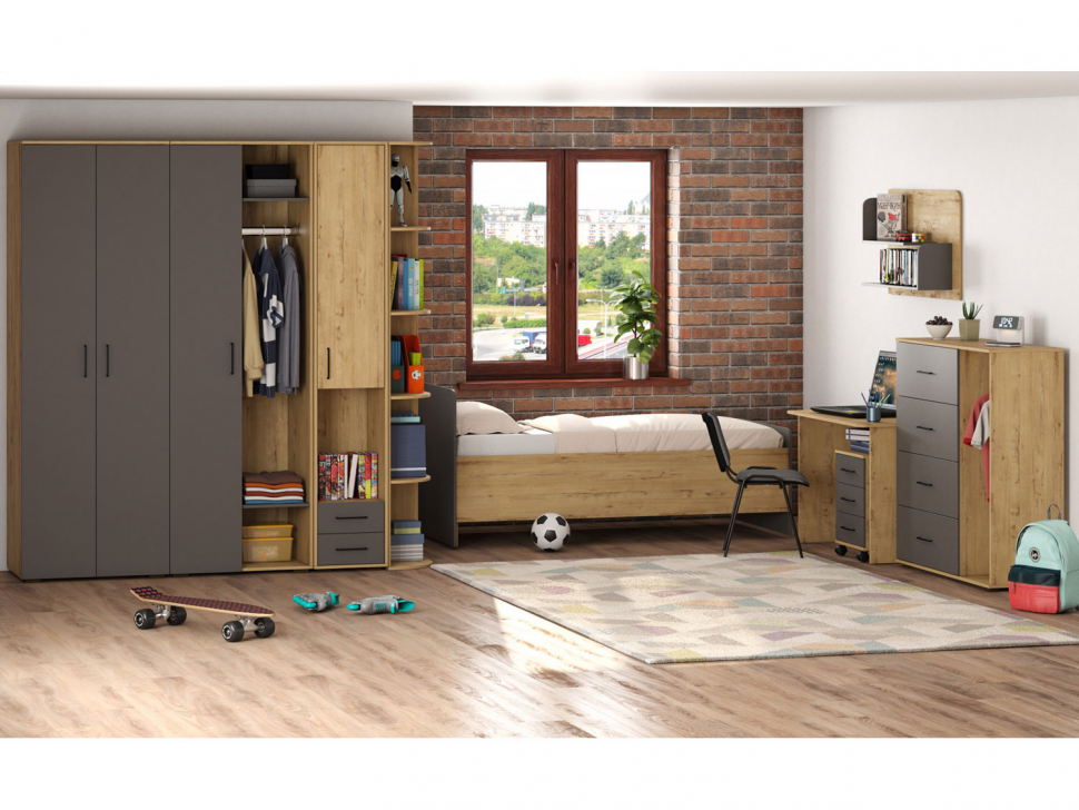 Бруно Шкаф двухдверный с нишей / Дуб Вотан / Серый Графит 