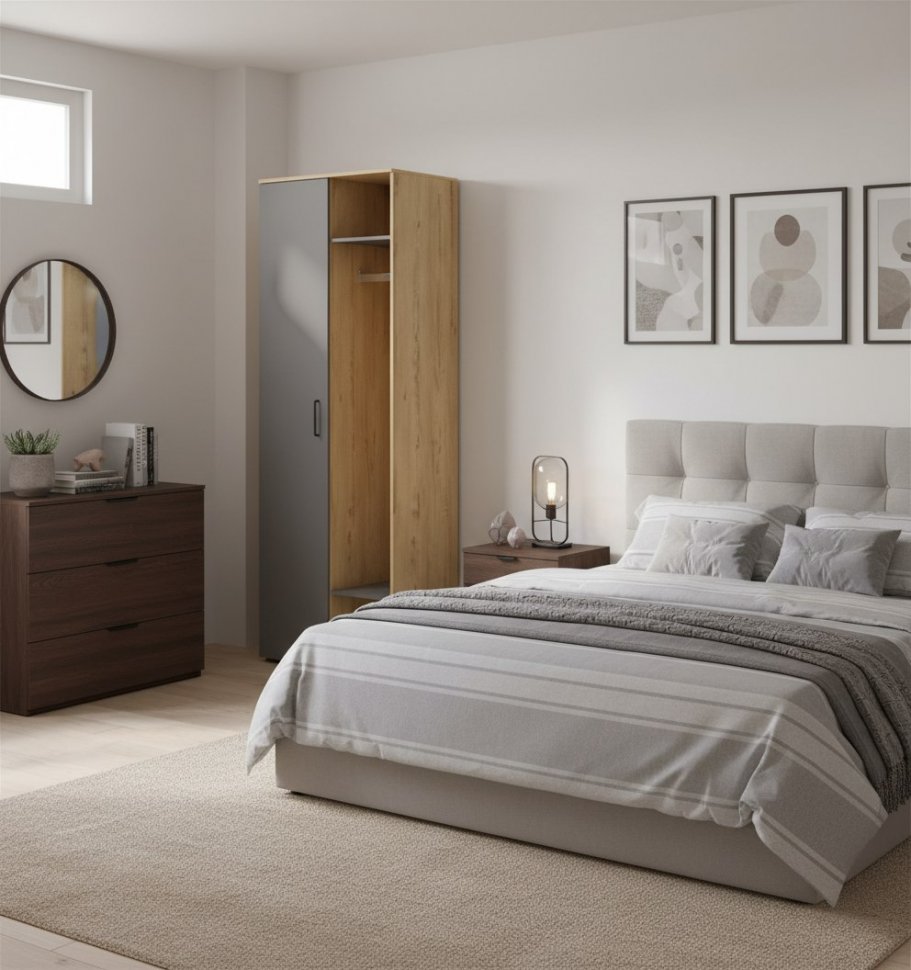 Бруно Шкаф двухдверный с нишей / Дуб Вотан / Серый Графит 