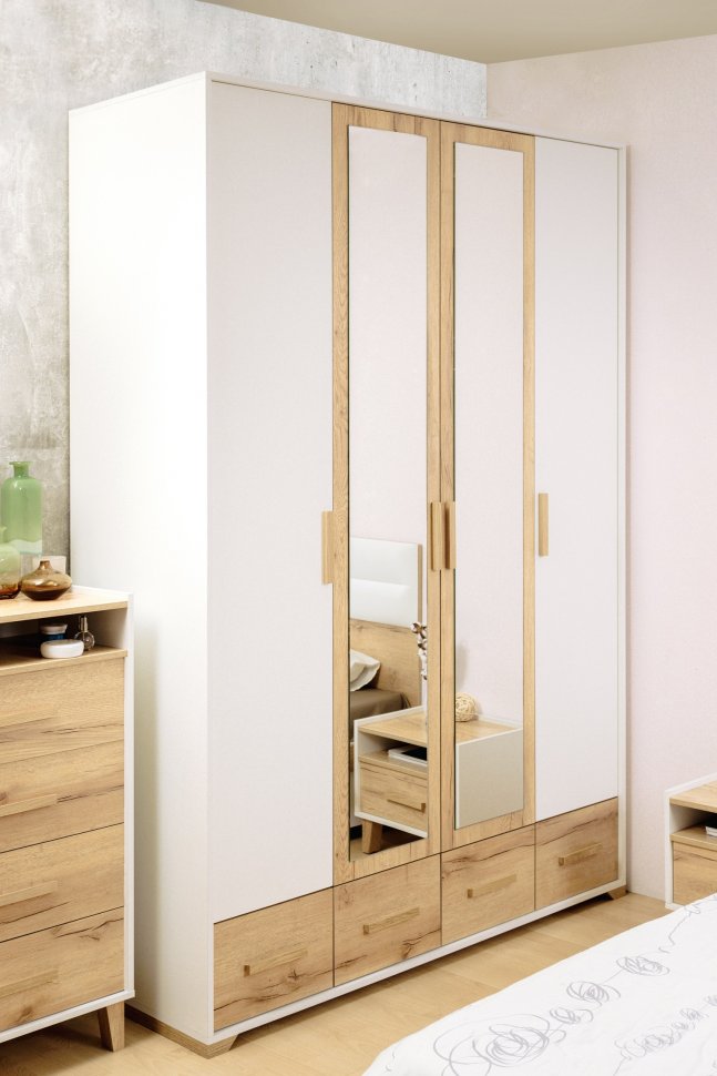 Шкаф Айрис (Глазов) 555 с ящиками, с зеркалами, 4-дверный