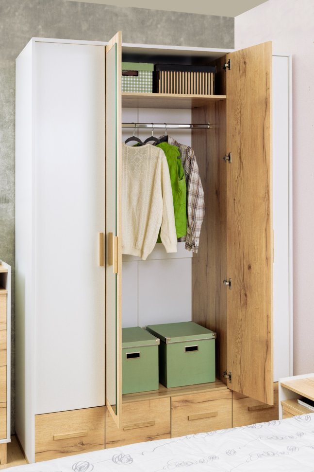 Шкаф Айрис (Глазов) 555 с ящиками, с зеркалами, 4-дверный