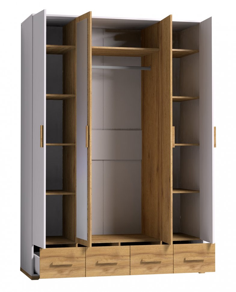 Шкаф Айрис (Глазов) 555 с ящиками, с зеркалами, 4-дверный