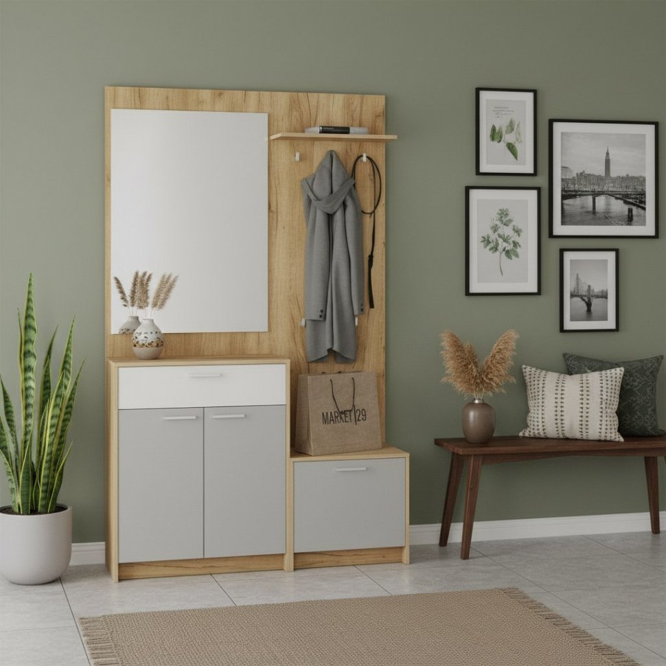 Прихожая Нортон 3 Дуб крафт золотой/белый/серый камень