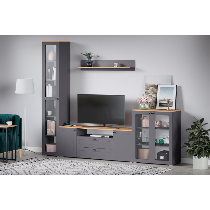 Остин Шкаф-витрина 16.394.03 графит/дуб золотой