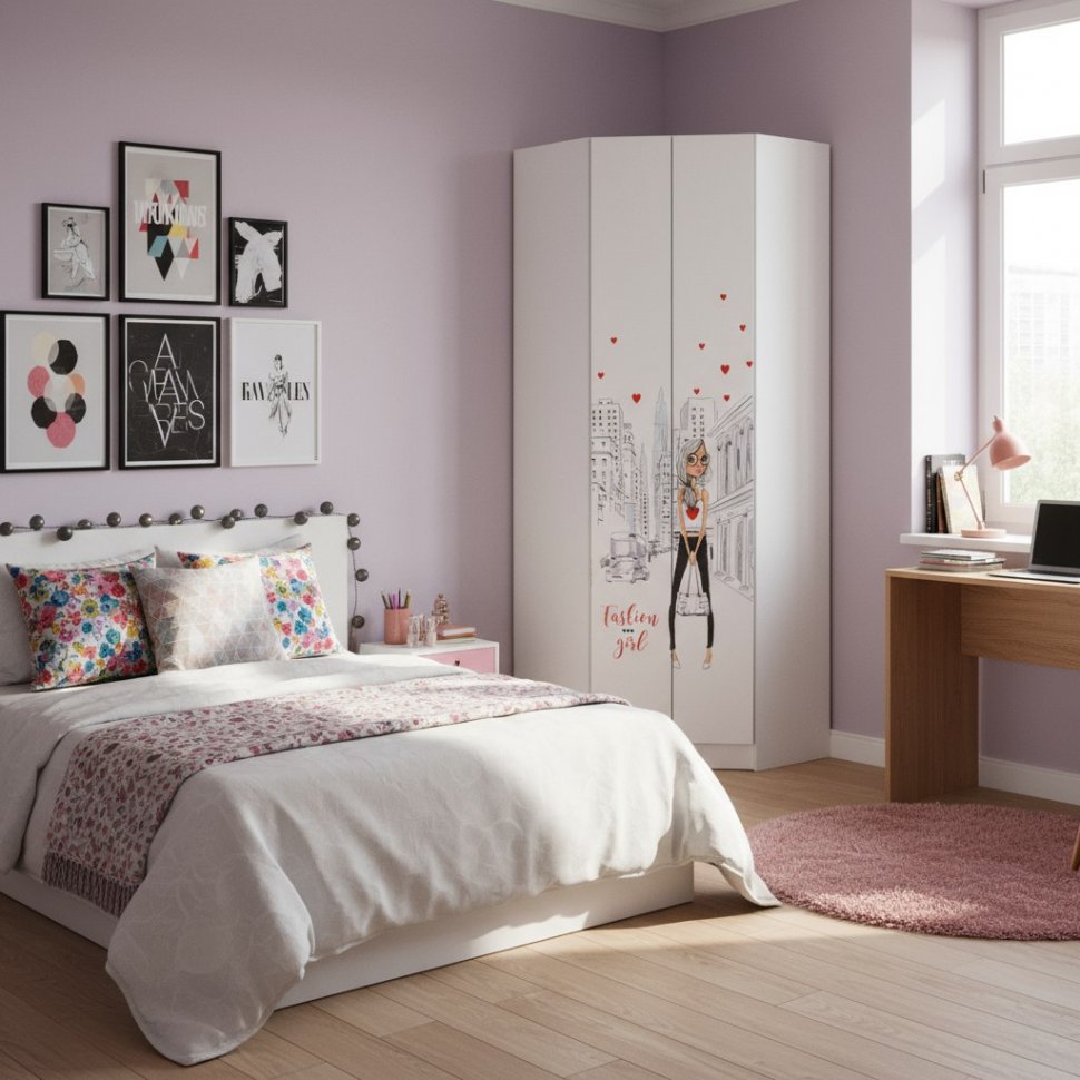 Шкаф угловой Вега Girl, Белый