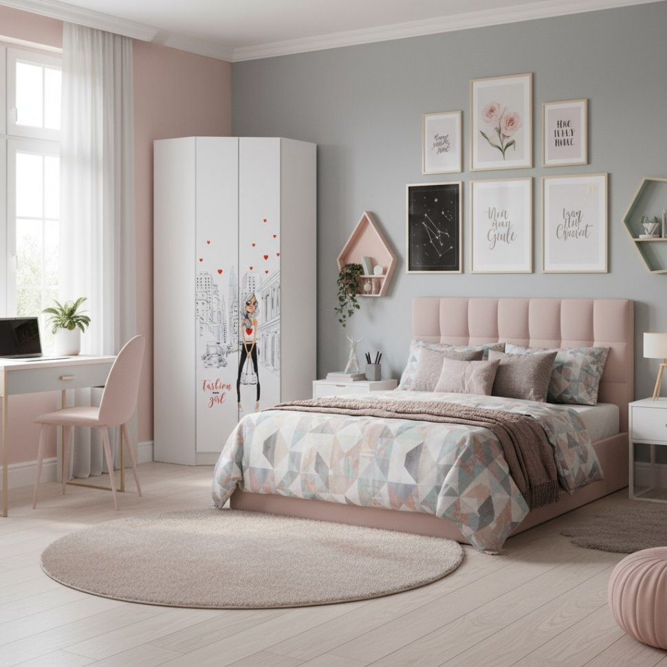 Шкаф угловой Вега Girl, Белый