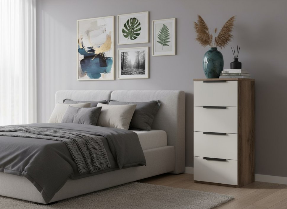 Харди комод узкий Дуб Делано Темный / Супермат Джелато