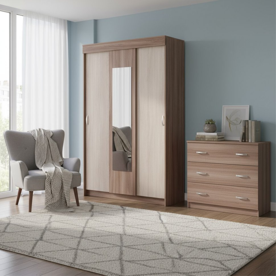 Шкаф-купе Бассо, ясень шимо темный/ясень шимо светлый