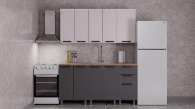 Кухня Аленушка 1,6м Лаванда Кашемир/Сталь,скоба черный,черный