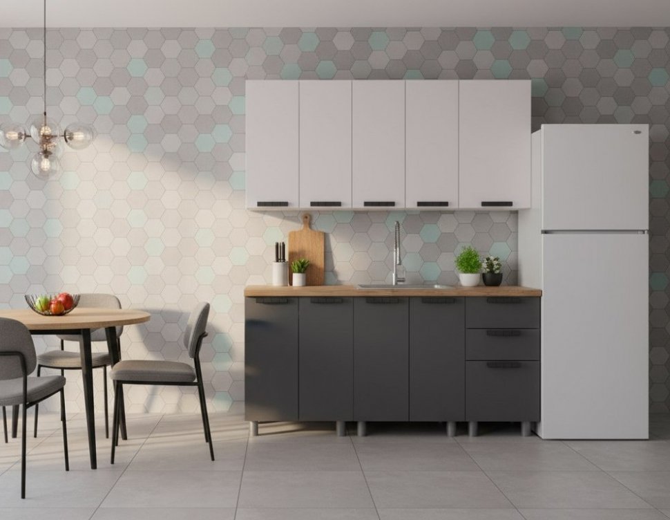 Кухня Аленушка 1,6м Лаванда Кашемир/Сталь,скоба черный,черный