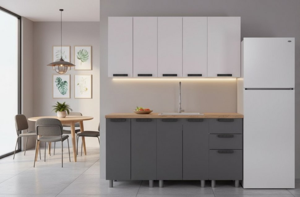 Кухня Аленушка 1,6м Лаванда Кашемир/Сталь,скоба черный,черный