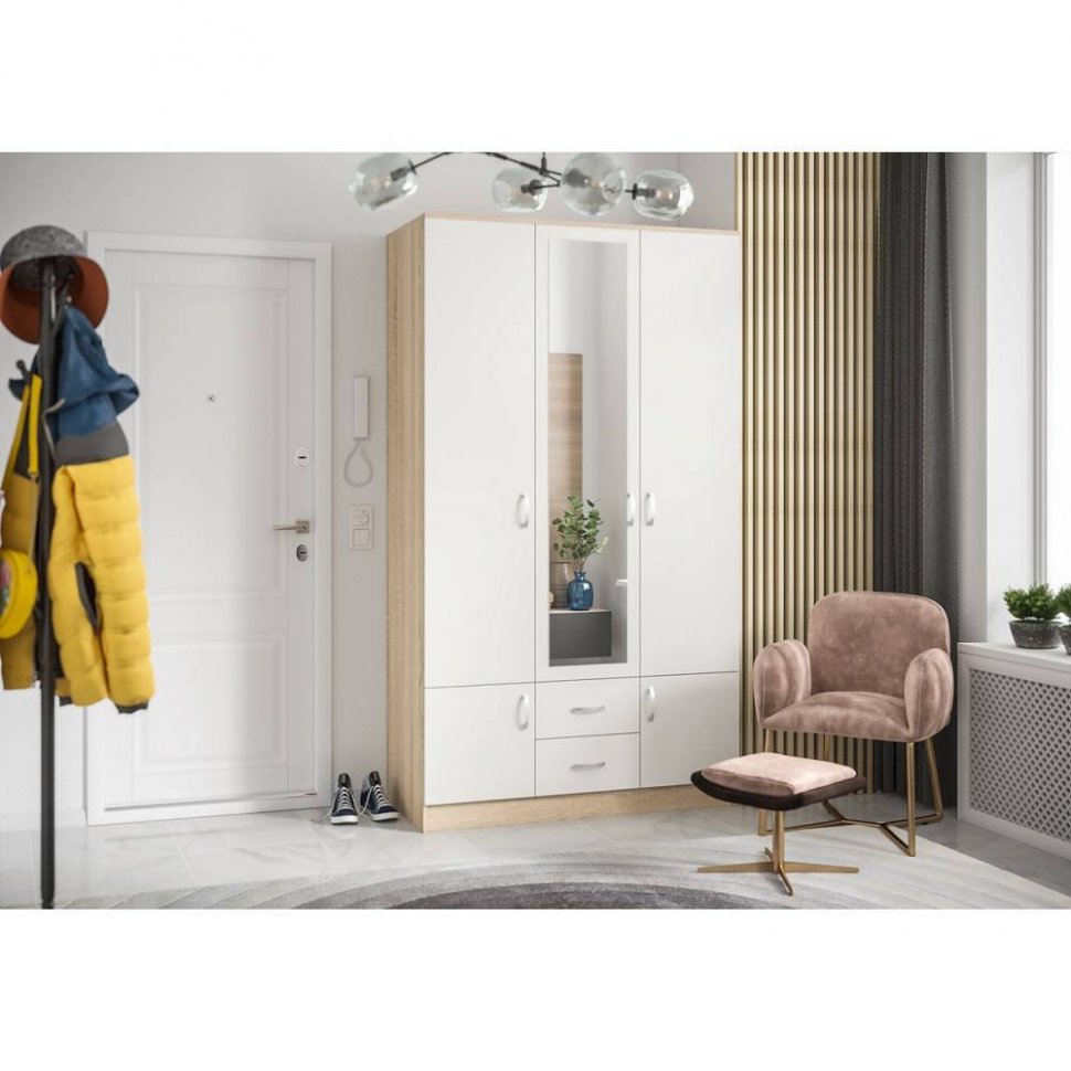 Шкаф трехстворчатый Ронда ШК-3, дуб сонома/белый