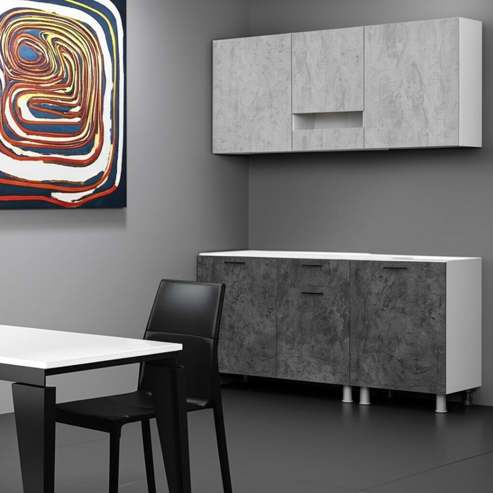 Кухня Розалия 1,7 м (без столешницы), Цемент светлый, Цемент темный