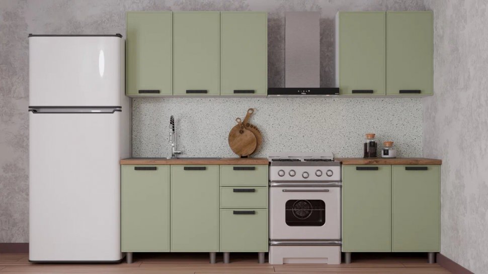 Кухня Аленушка 2 м Магнолия Фисташка/Фисташка,скоба черный,черный